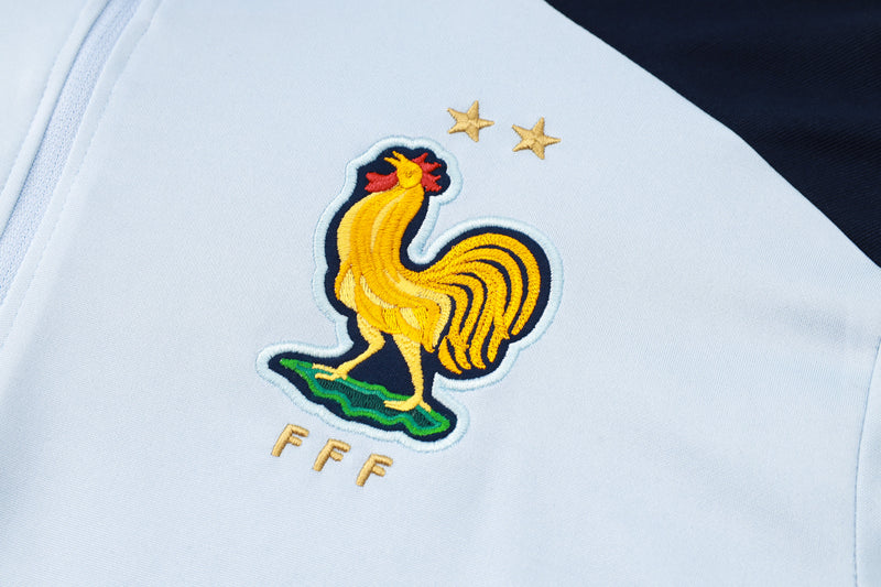 24/25 Conjunto Treino França - Frio Zíper Curto - Azul Claro