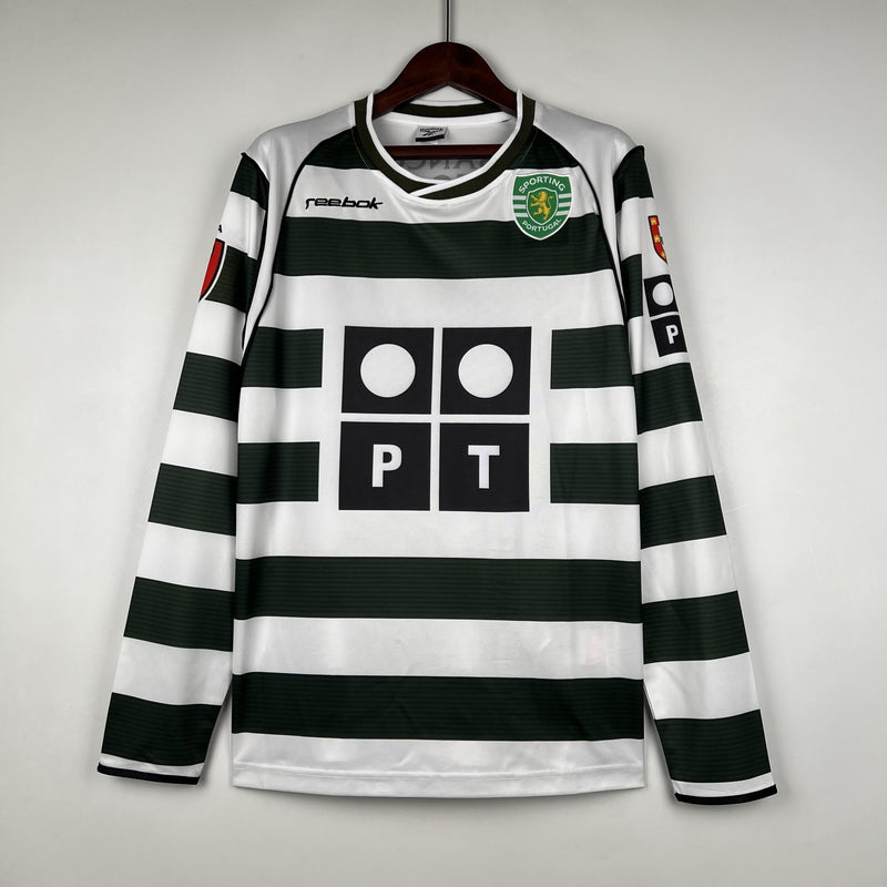 Camisa Retrô Sporting 2001/2003 I Home - Manga Longa Reebok