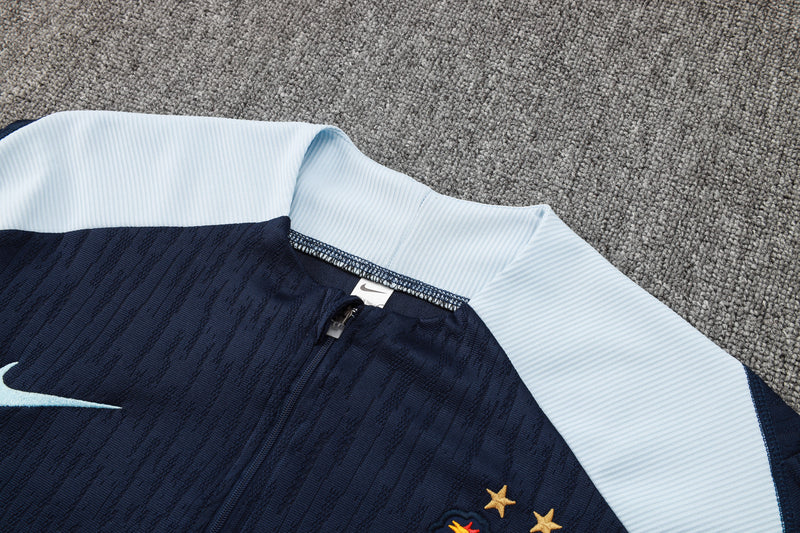 24/25 Conjunto Treino França - Zíper Curto - Azul Marinho