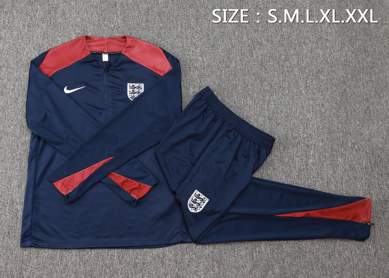 24/25 Conjunto Treino Inglaterra - Frio Zíper Curto - Azul Escuro
