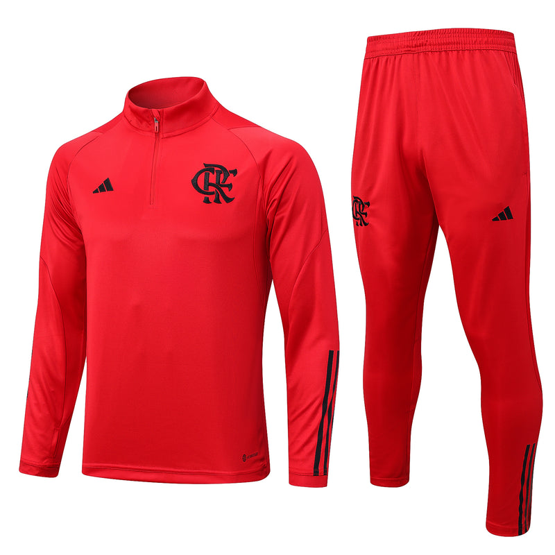23/24 Conjunto Treino Flamengo - Frio Zíper Curto - Todo Vermelho