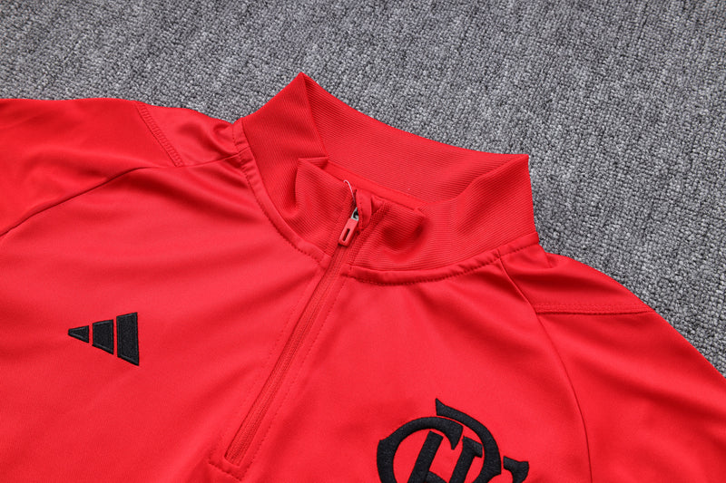 23/24 Conjunto Treino Flamengo - Frio Zíper Curto - Todo Vermelho