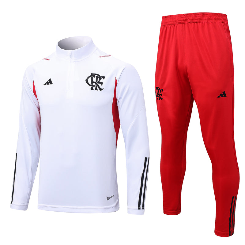23/24 Conjunto Treino Flamengo - Frio Zíper Curto - Branco