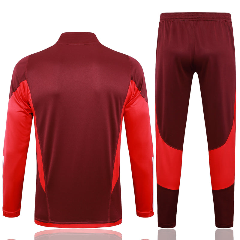 24/25 Conjunto Treino Internacional - Frio Zíper Curto - Vermelho Escuro