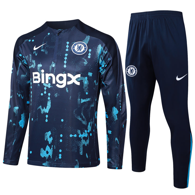 24/25 Conjunto Treino Chelsea - Frio Zíper Curto - Azul Escuro