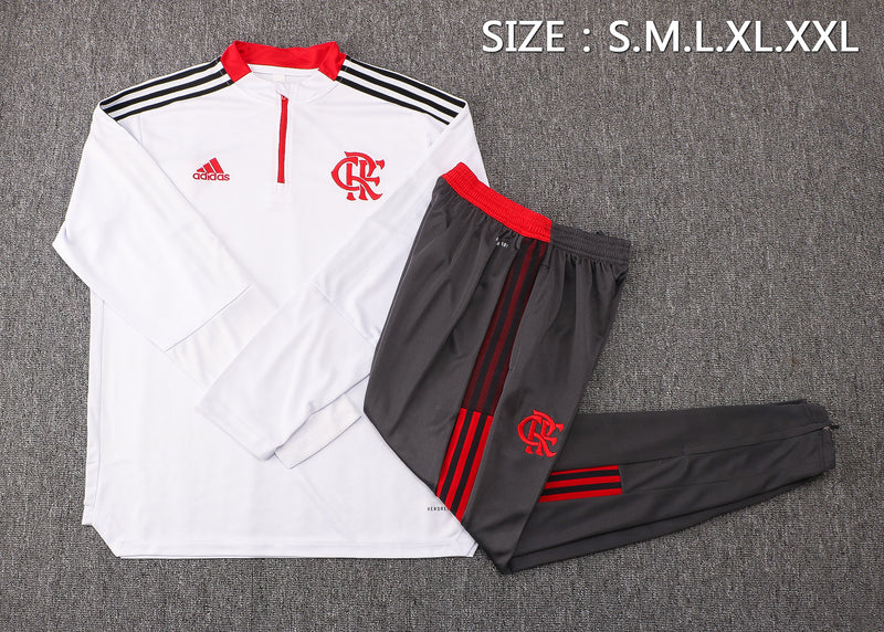 21/22 Conjunto Treino Flamengo - Frio Zíper Curto - Branco