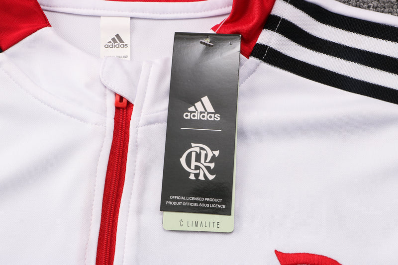 21/22 Conjunto Treino Flamengo - Frio Zíper Curto - Branco